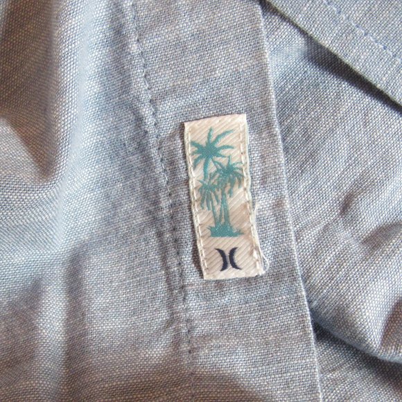 NWT Hurley Light Blue Short Sleeve Slub Button-Down Size Large 100% Cotton - Picture 8 of 12